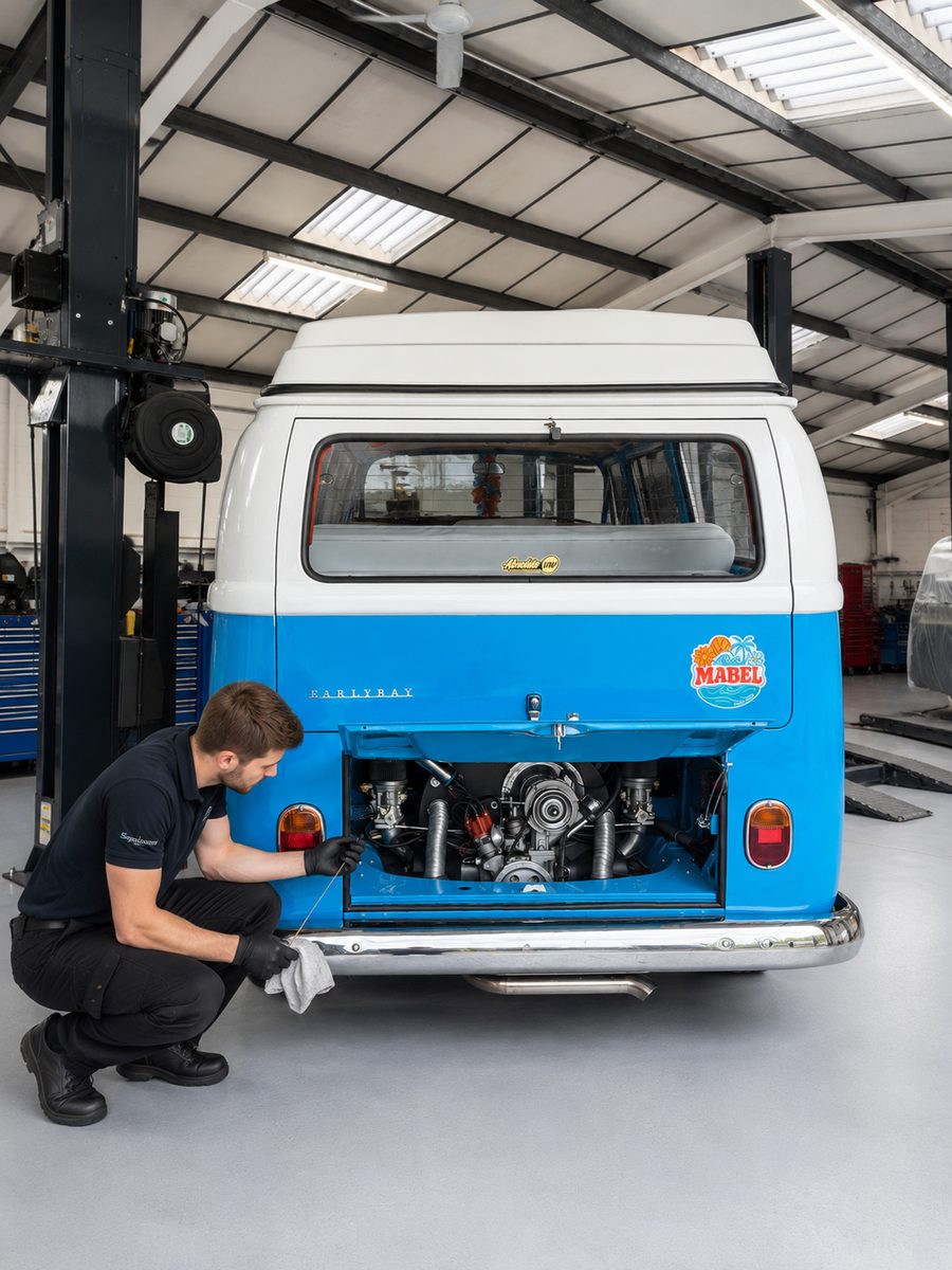 Mabel receiving her annual service in the workshop