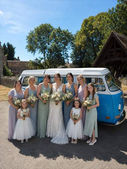 The bridesmaids lined up beside Mabel before the off.
